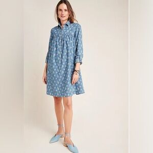 Pilcro by anthropology Long Sleeve Dress in Soft Blue Floral
